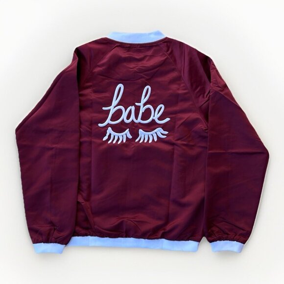 NEW The Babe Collection Style Club Satin Burgundy Bomber Women's Jacket Size Med - Picture 2 of 7